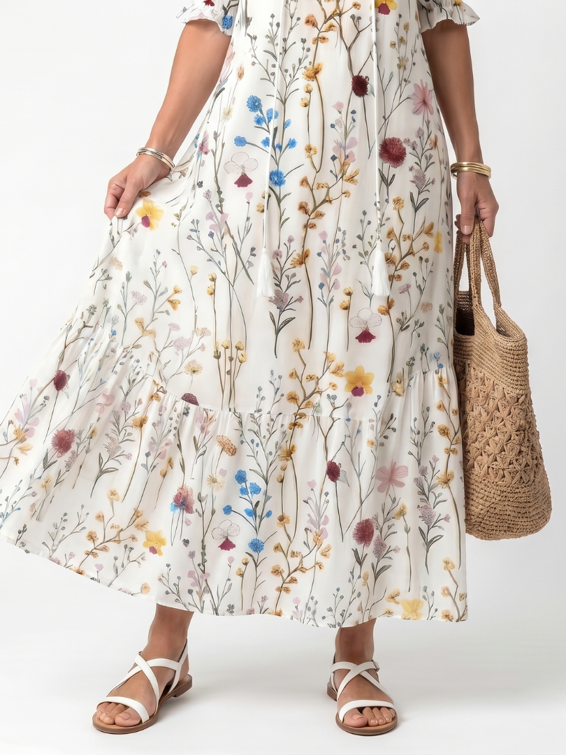 Miriam | Botanical Tassel-Tie Midi Dress