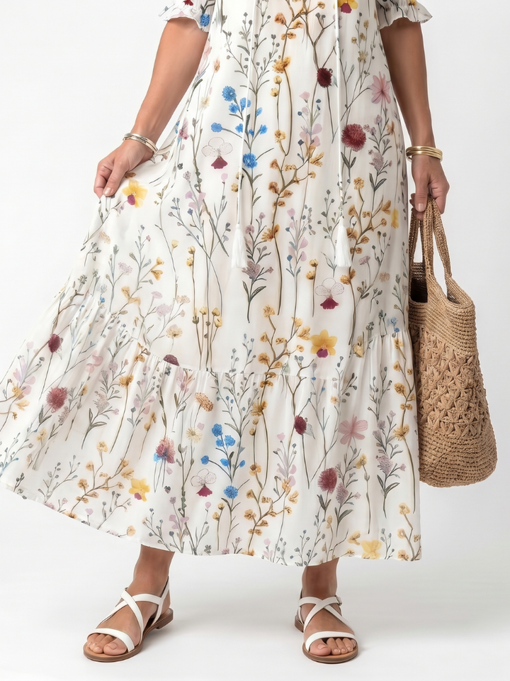 Miriam | Botanical Tassel-Tie Midi Dress