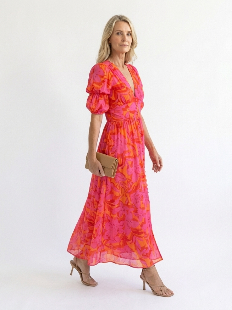 Piper | Floral Puff Sleeve Midi Dress
