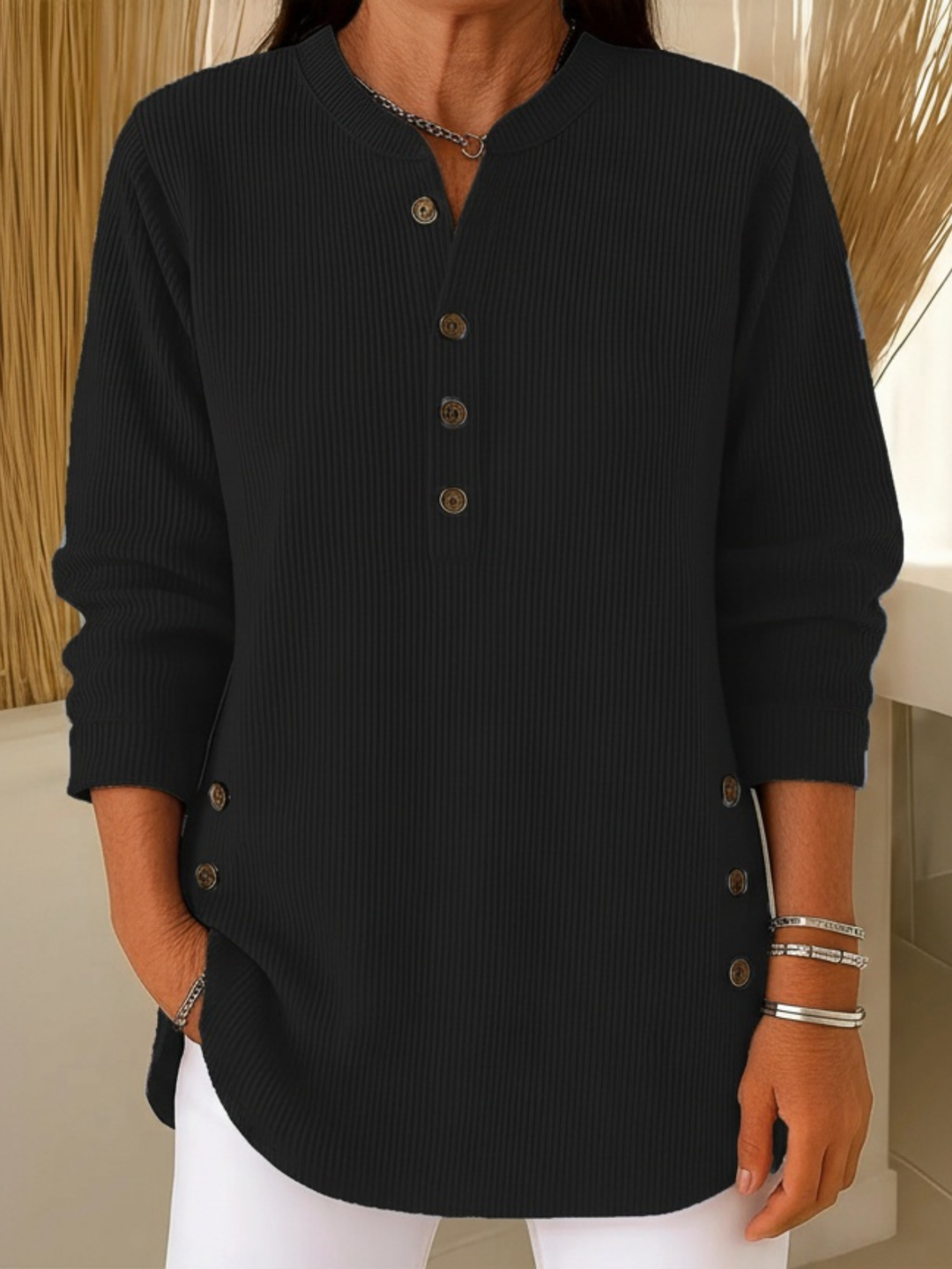 Rhiannon | Ribbed Button-Detail Tunic