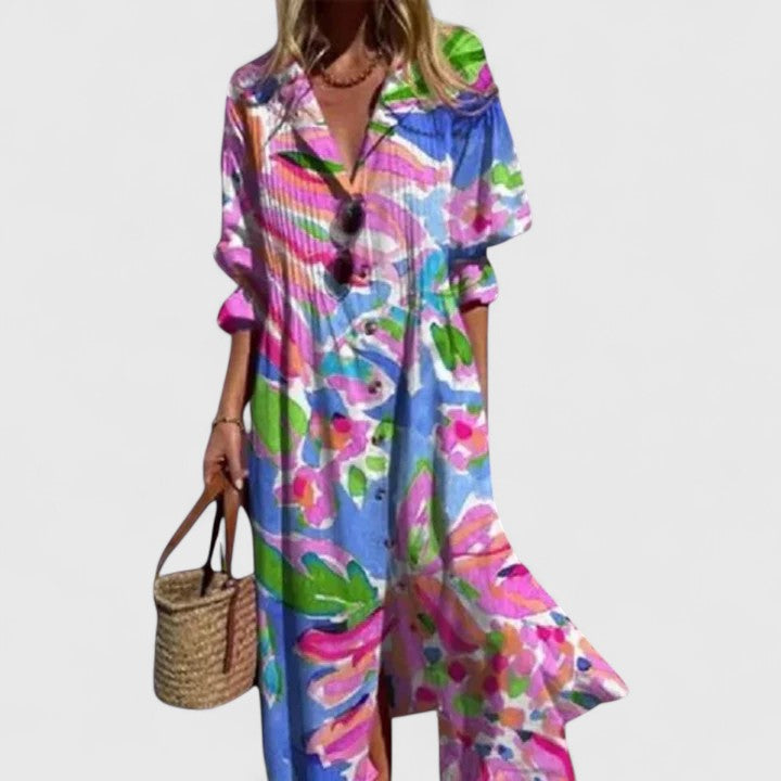 Sabrina | Watercolour Floral Maxi Shirt Dress