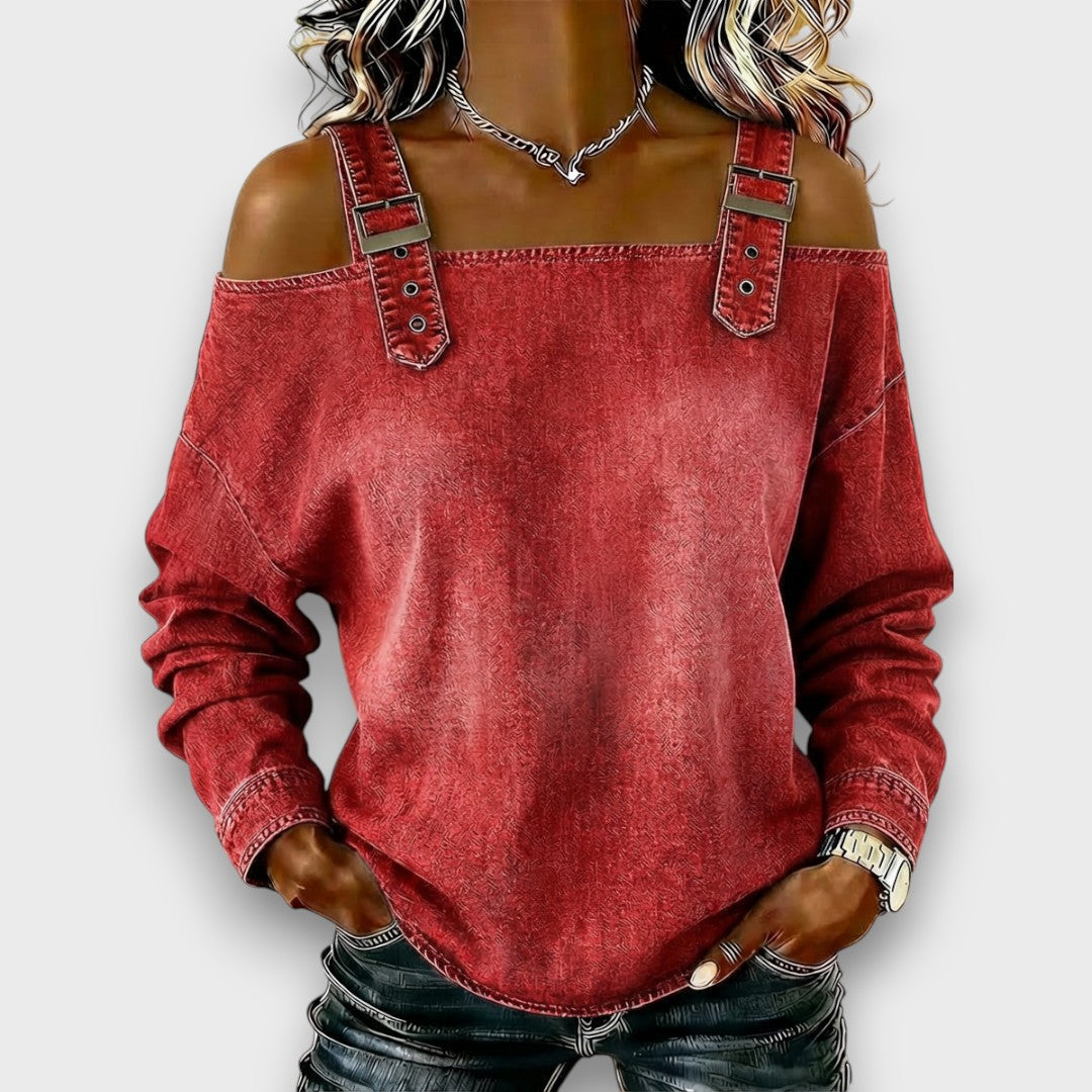 Brielle | Cold-Shoulder Buckle-Strap Top