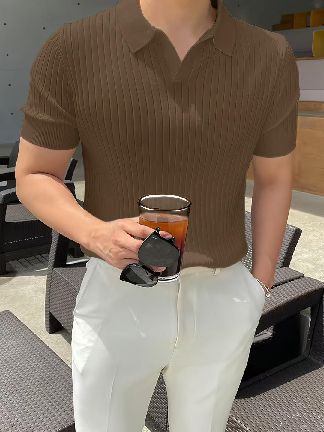 Vincent | Ribbed Open-Collar Polo Shirt