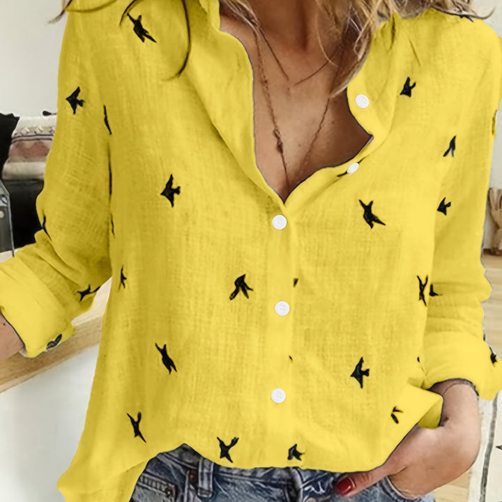 Matilda | Bird Print Button-Up Shirt