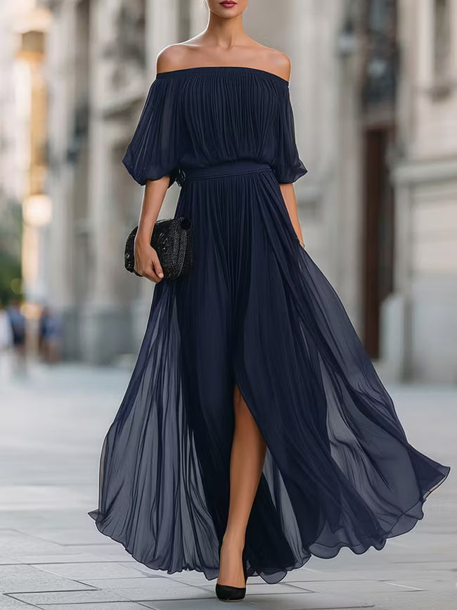 Adriana | Off-Shoulder Pleated Maxi Dress