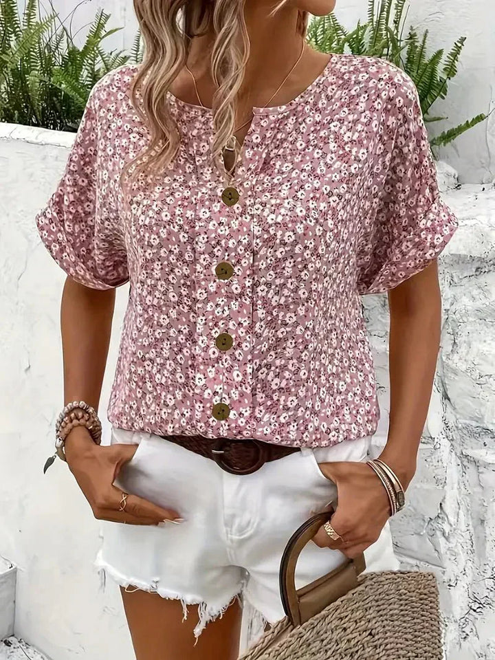 Nancy | Floral Notch-Neck Blouse