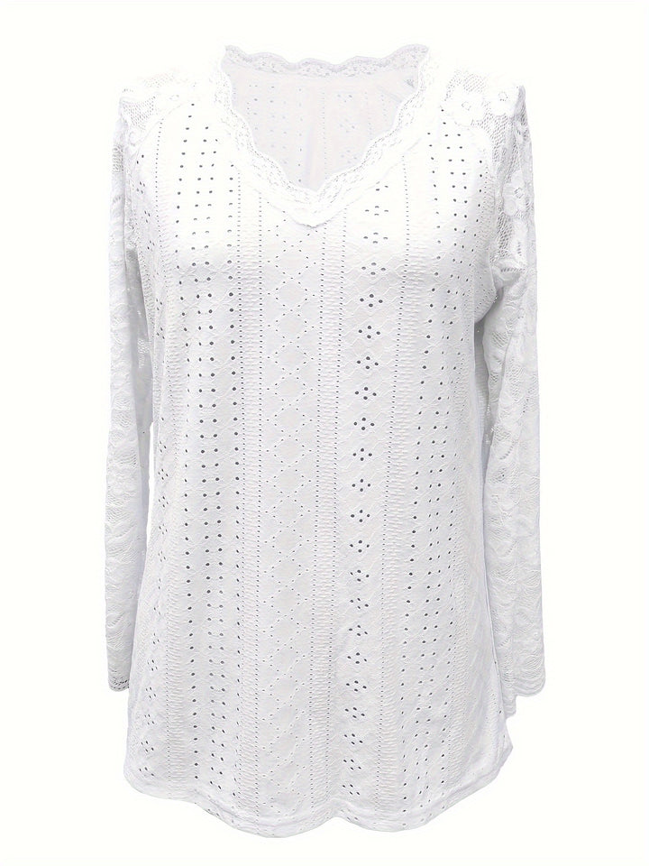 Felicity | Lace-Trimmed Eyelet Top