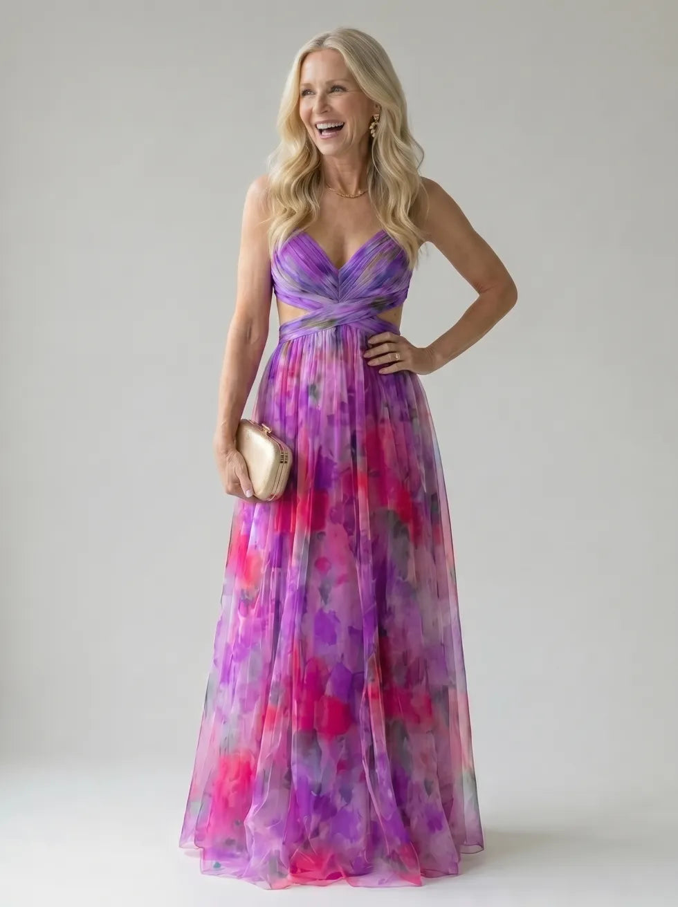 Aveline | Flowing Watercolour Maxi Dress