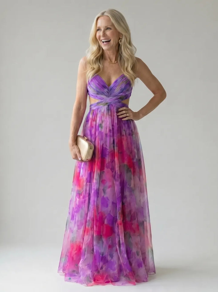 Aveline | Flowing Watercolour Maxi Dress