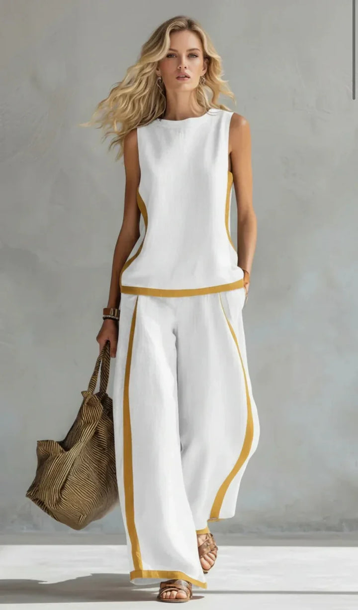 Winona | Contrast-Trim Wide-Leg Two-Piece Set