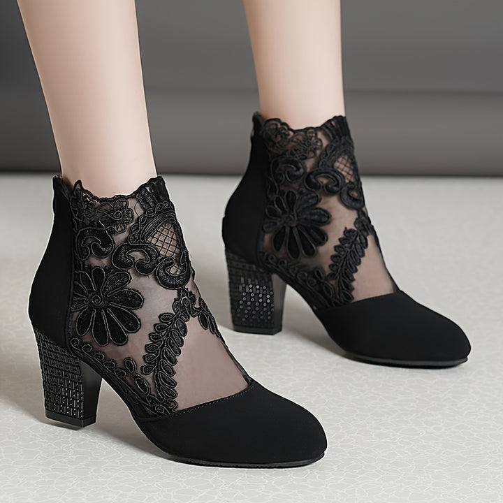 Marguerite Rose | Floral Lace Heeled Ankle Boots