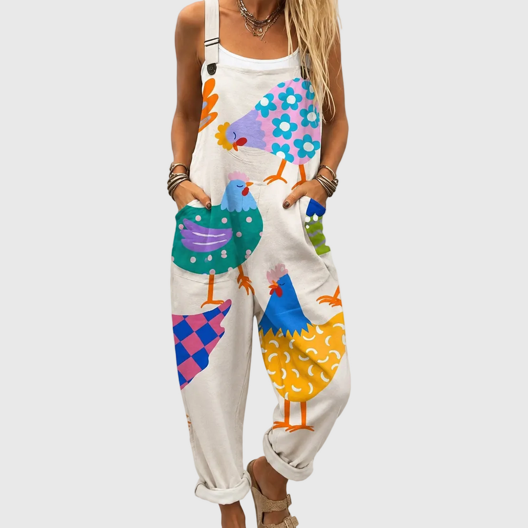 Vesper | Playful Chicken Print Jumpsuit