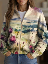 Isla | Watercolour Landscape Zip Cardigan