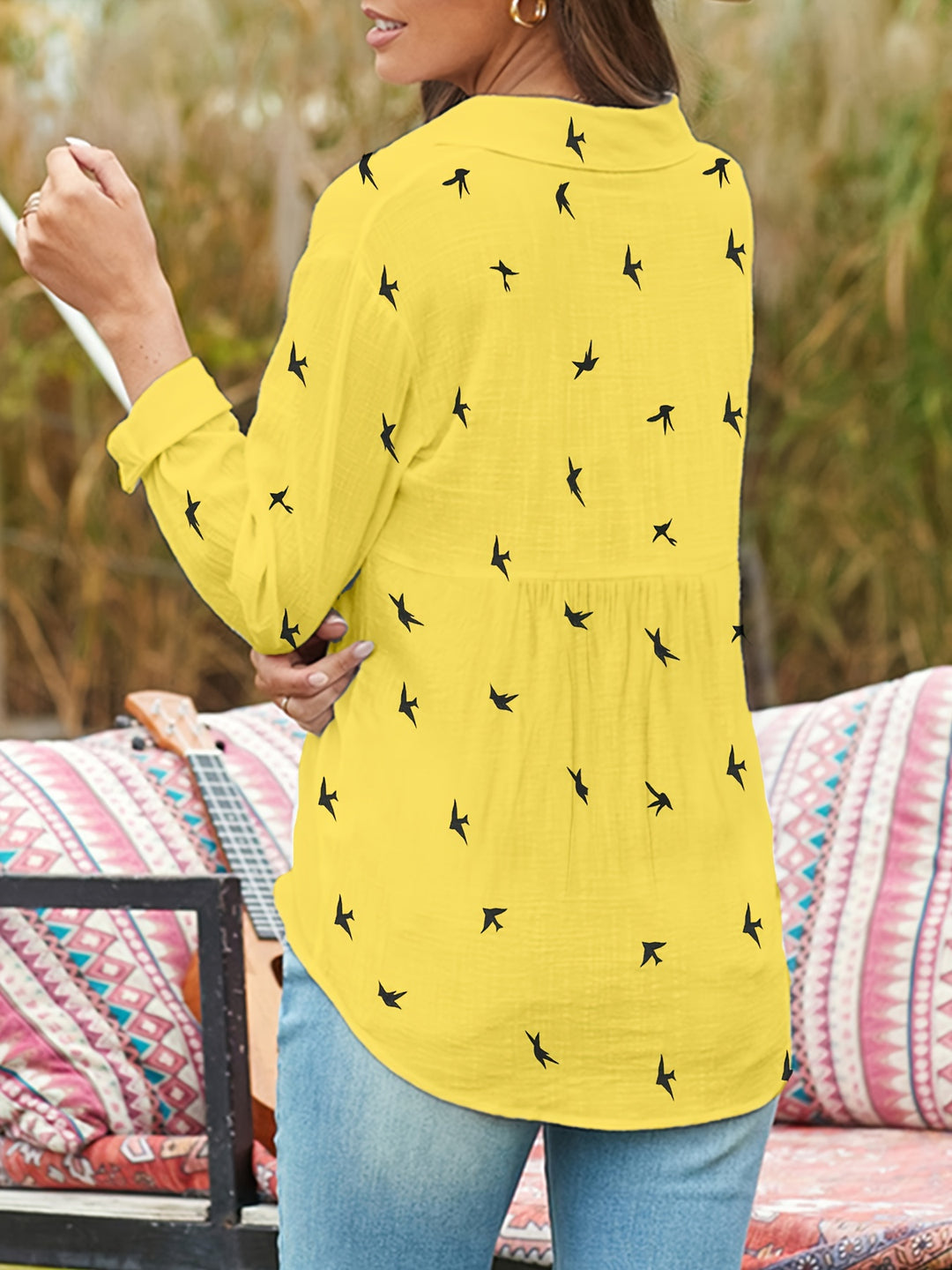 Matilda | Bird Print Button-Up Shirt
