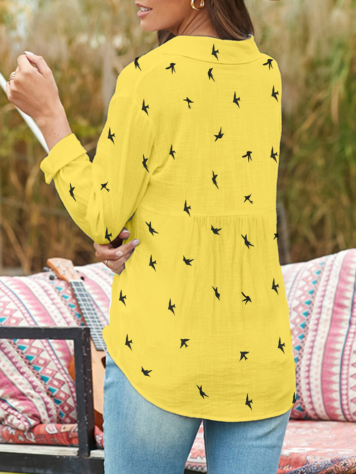 Matilda | Bird Print Button-Up Shirt