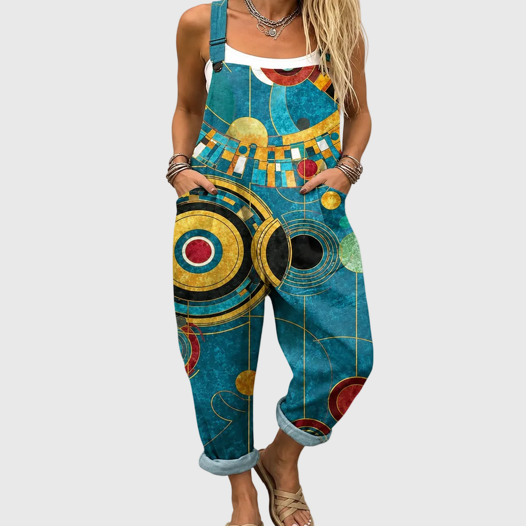 Tiffany | Relaxed Geometric Dungaree Jumpsuit