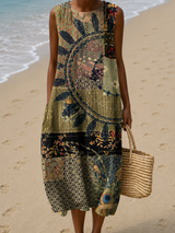 Winifred | Sleeveless Patchwork-Print Midi Dress