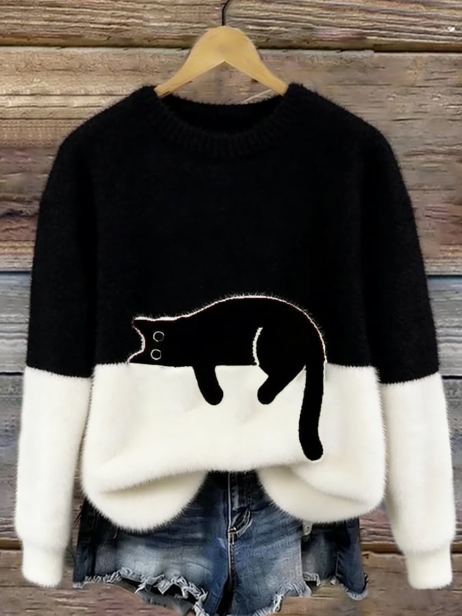 Lottie | Cosy Cat-Print Oversized Jumper
