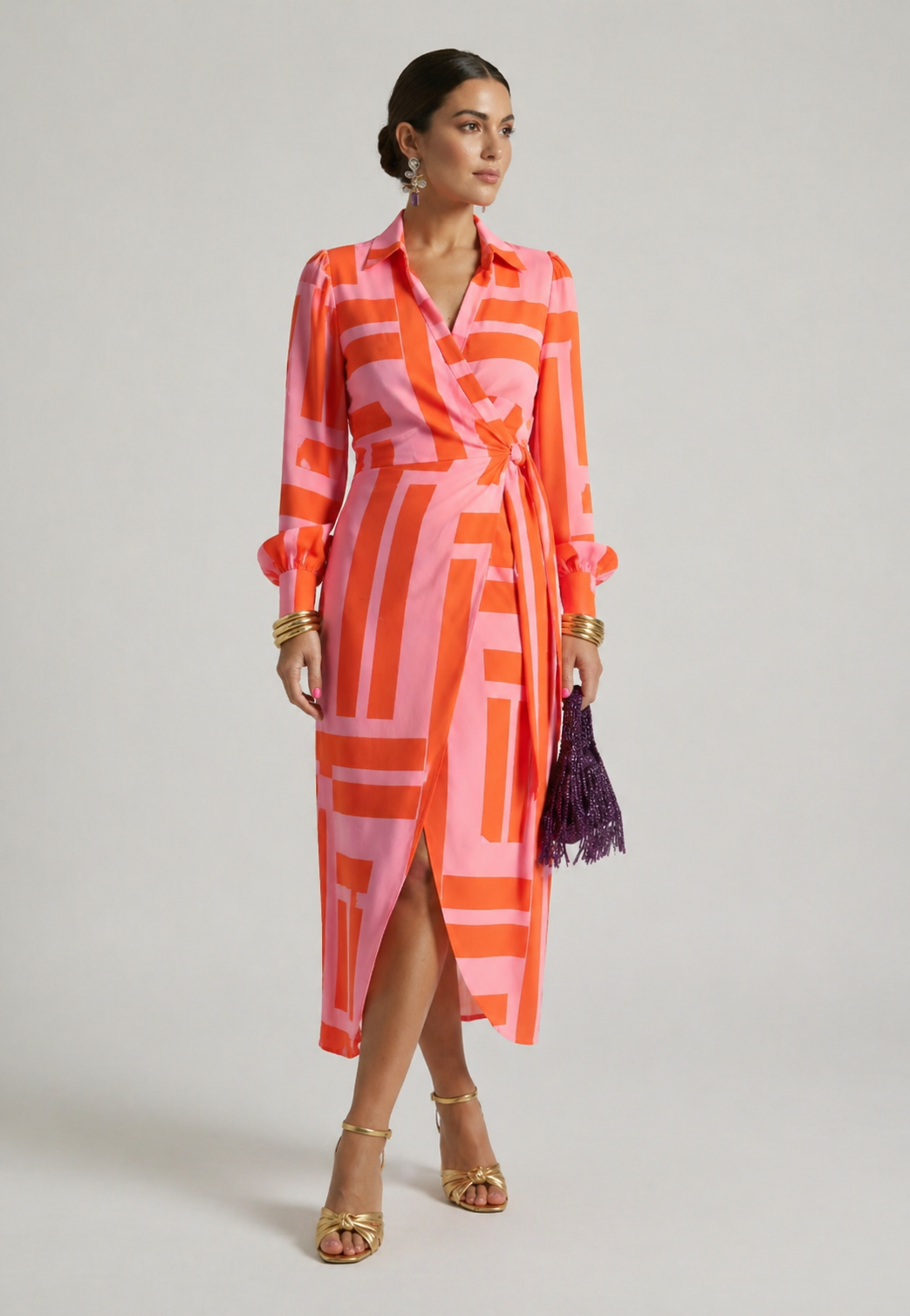 Elodie | Striped Wrap Midi Dress