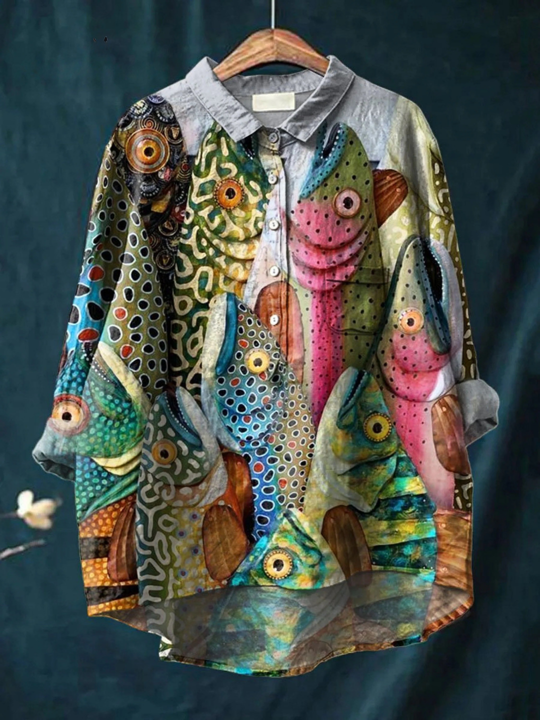 Bernadette | Artful Fish Print Casual Shirt