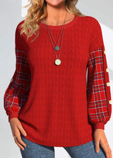 Juliet | Checked-Sleeve Textured Sweater
