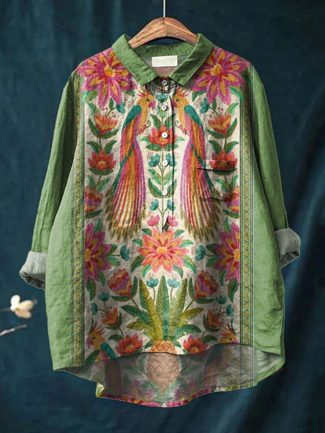 Cecilia | Artful Floral Bird Print Shirt