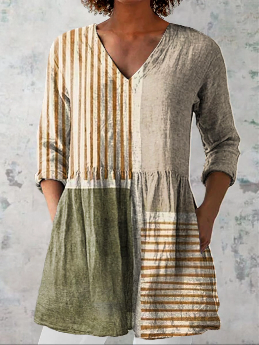Harriet | Patchwork V-Neck Tunic Blouse