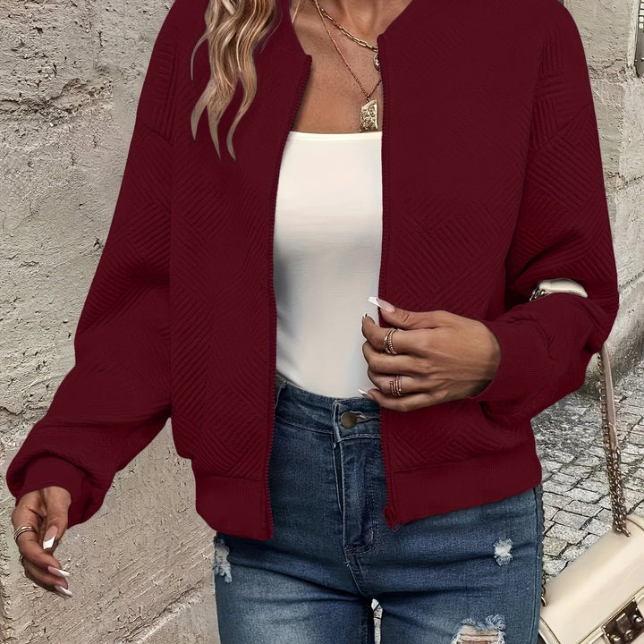 Delia | Textured Zip-Up Bomber Jacket