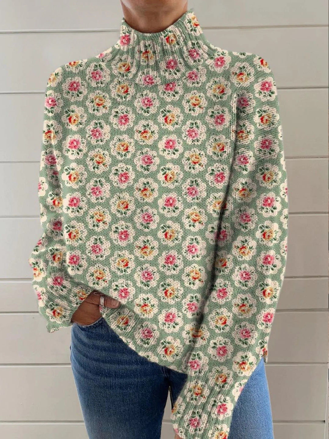 Etta | Floral Mock-Neck Sweater