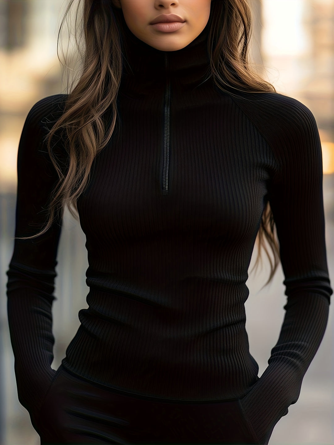 Quinn | Sculpted Half-Zip High-Neck Top