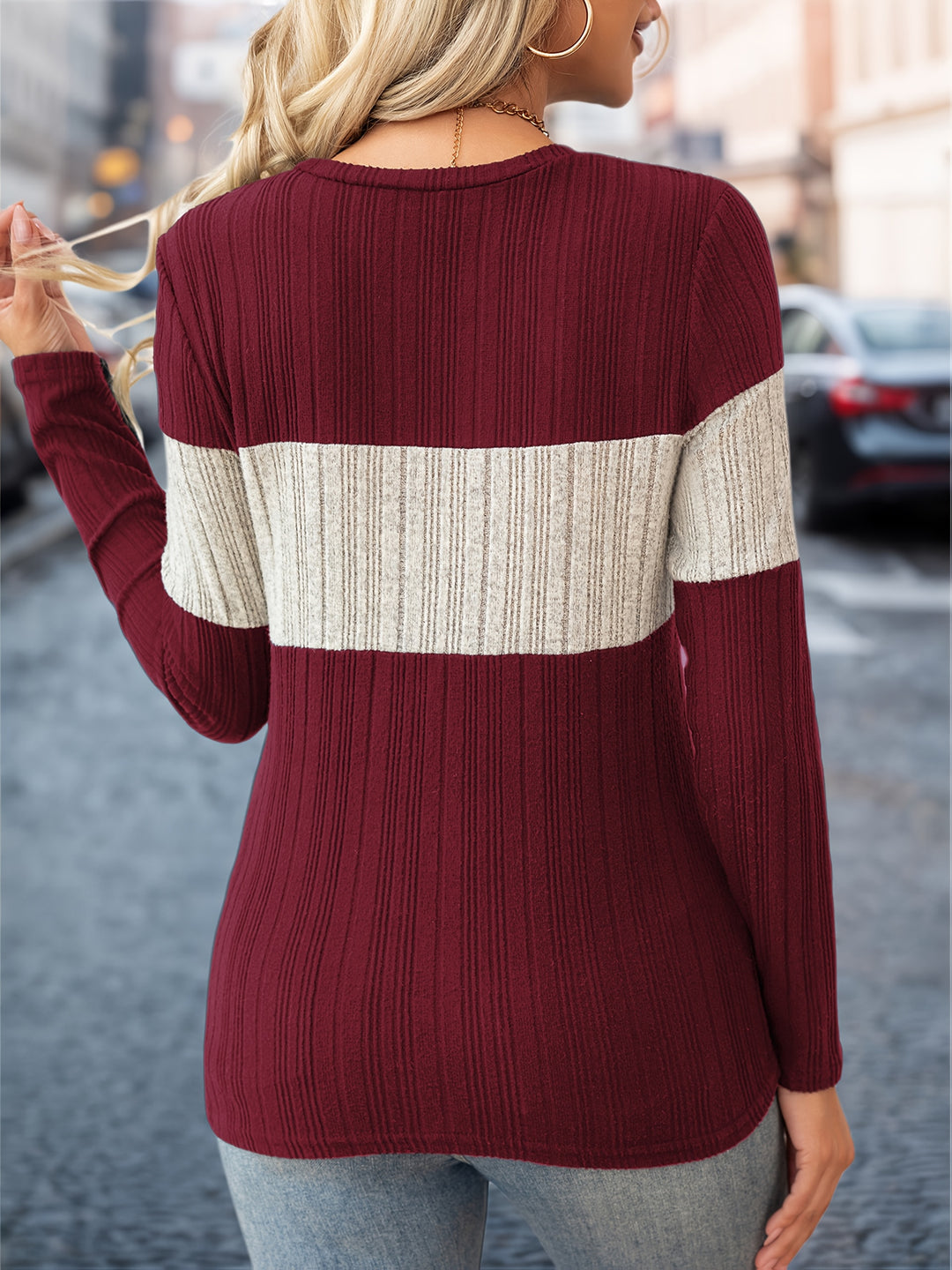 Delia | Colour-Block Long Sleeve Top