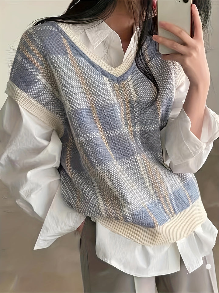 Rosalie | Argyle V-Neck Sweater Vest