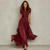 Anthea | Pleated Ruffle-Neck Maxi Dress