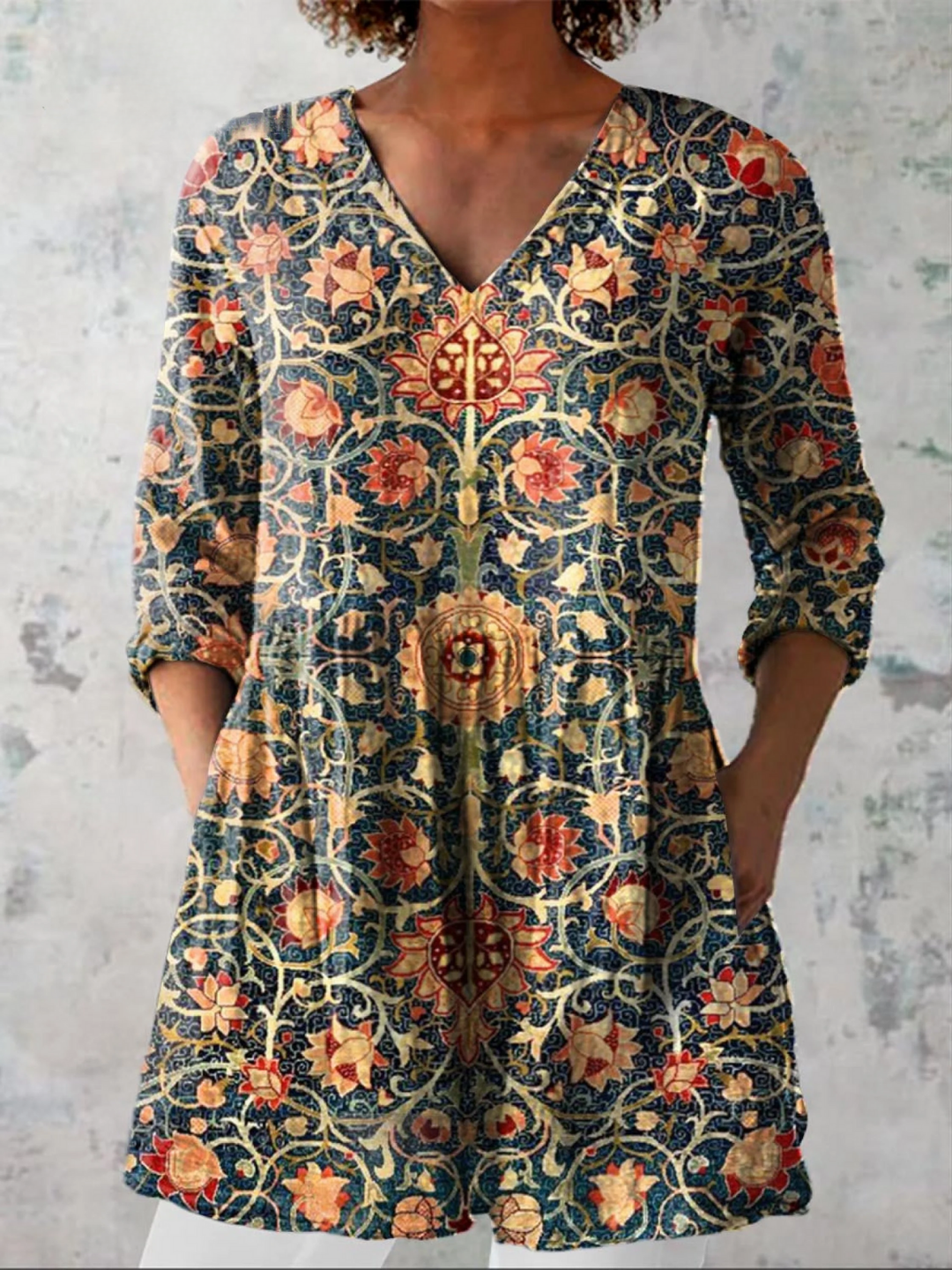 Tabitha | Vintage-Print V-Neck Tunic