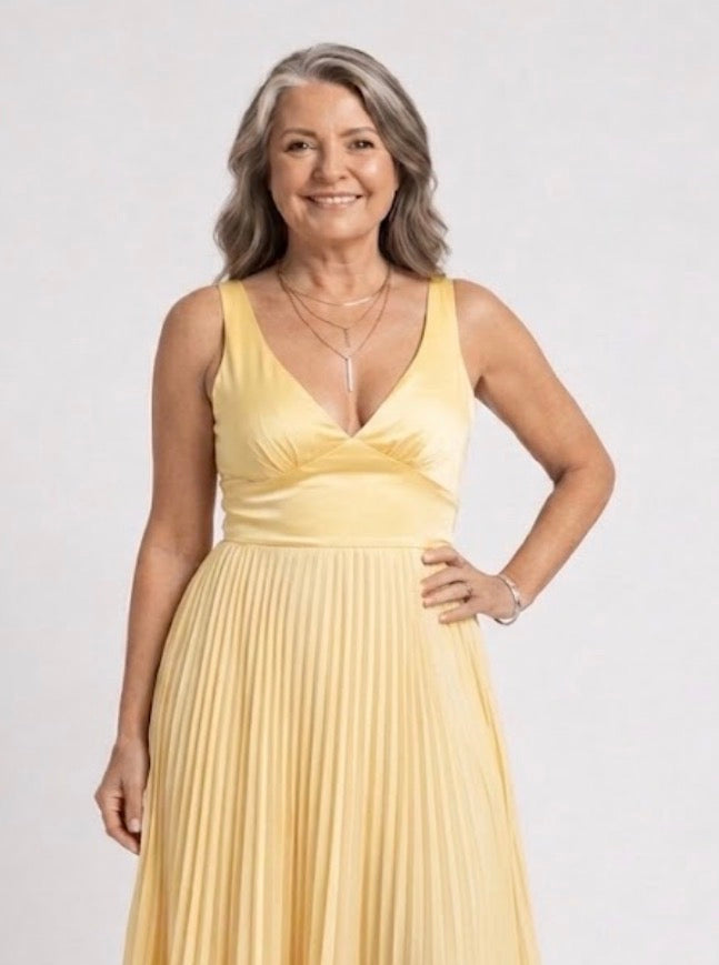Corinna | Pleated V-Neck Maxi Dress
