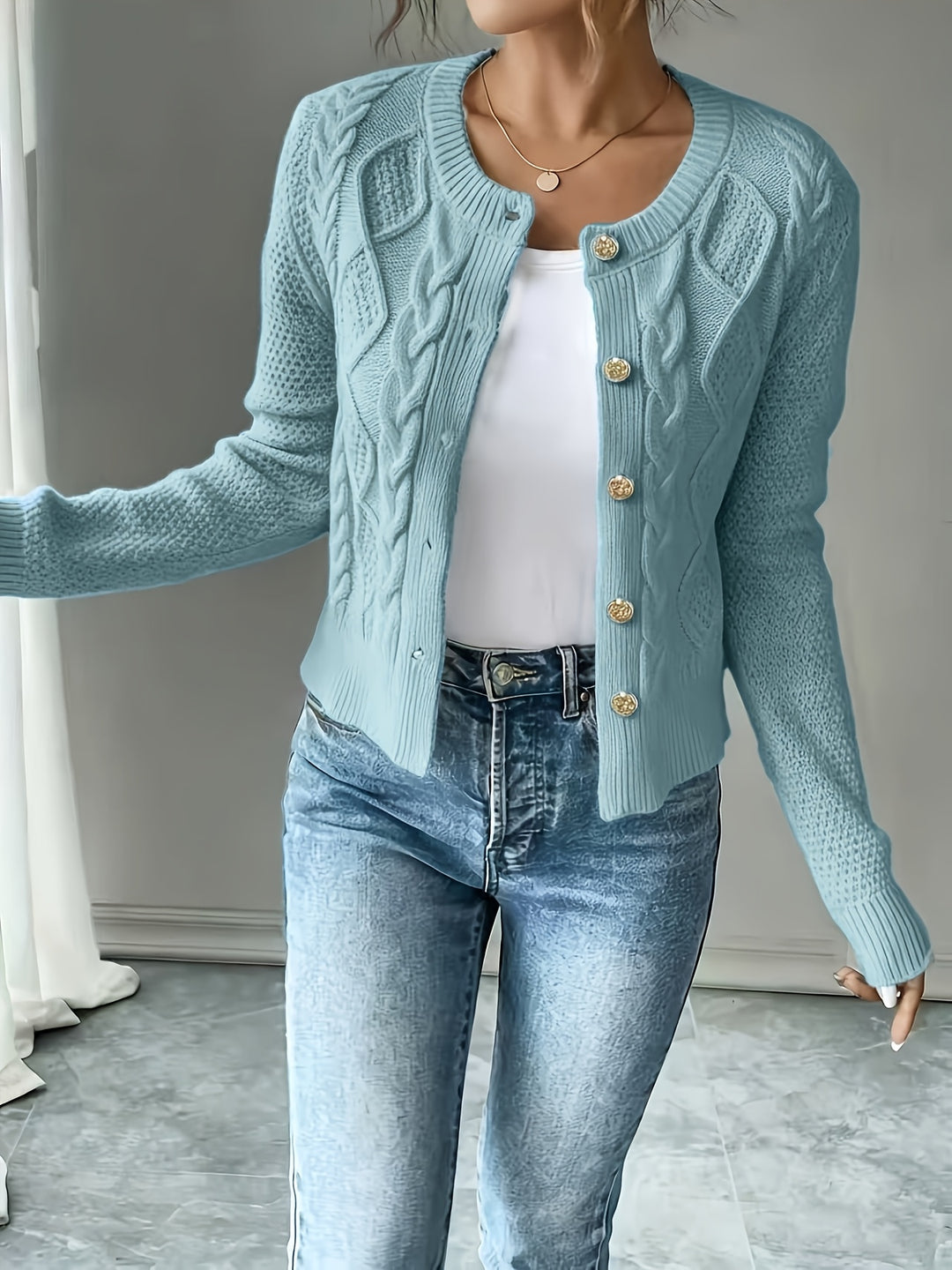 Lorraine | Cable-Knit Button-Front Cardigan