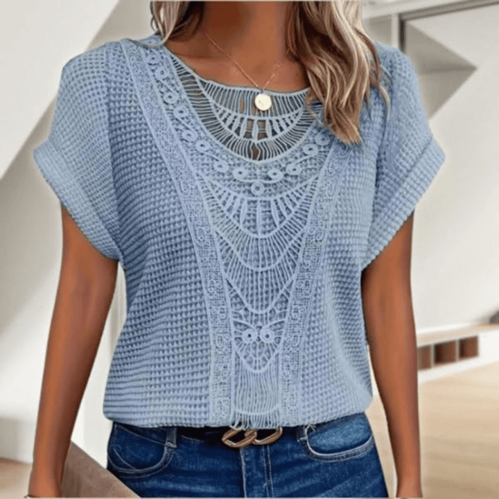 Anthea | Crochet-Trim Short Sleeve Top