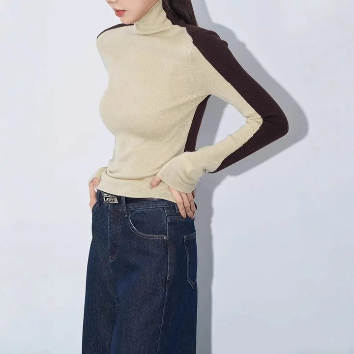Vera | Mock Neck Contrast-Sleeve Top