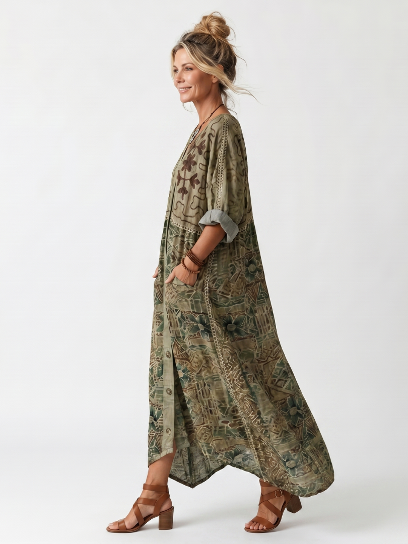 Thalia | Button-Front Oversized Pocket Midi Dress