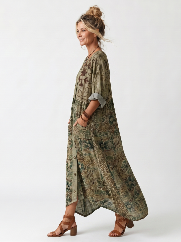 Thalia | Button-Front Oversized Pocket Midi Dress