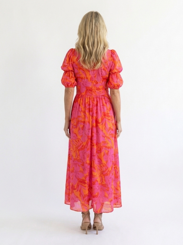 Piper | Floral Puff Sleeve Midi Dress