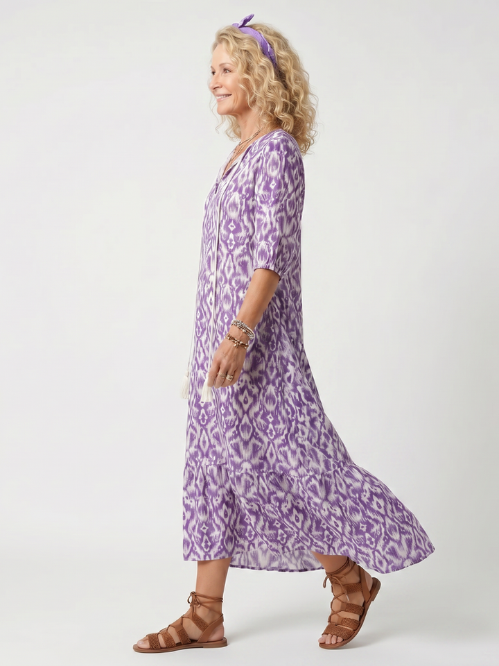 Heather | Printed Tassel-Tie Midi Dress