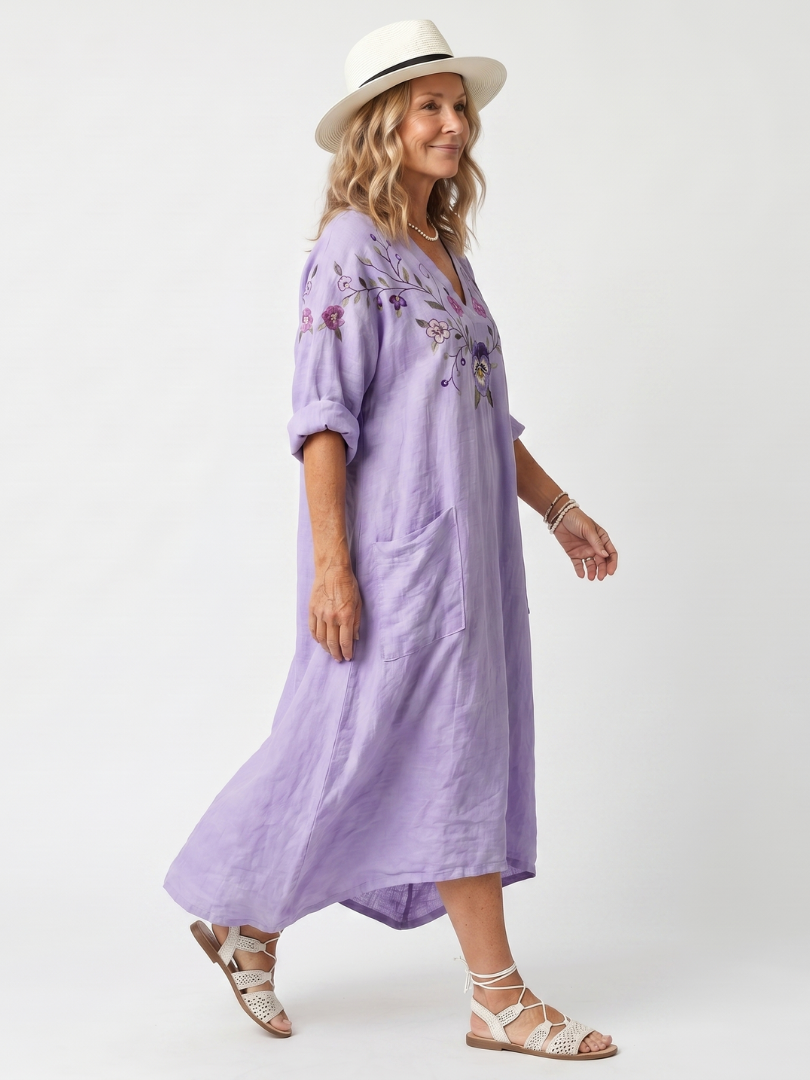 Ottilie | Floral Embroidered Pocket Midi Dress