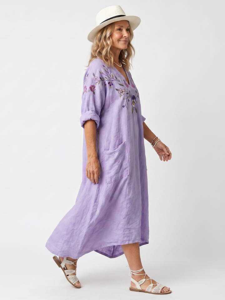 Ottilie | Floral Embroidered Pocket Midi Dress