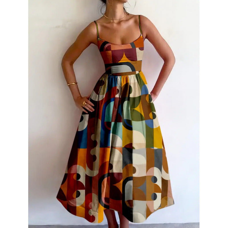 Elara | Geometric Print Midi Dress
