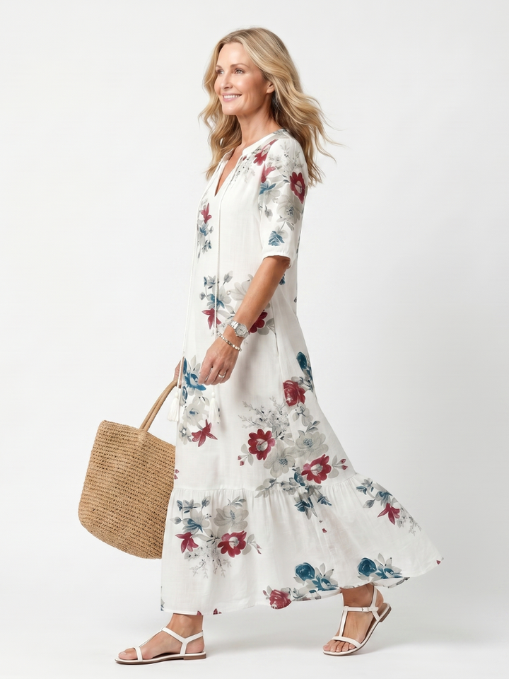 Elsie | Floral Tassel-Tie Midi Dress