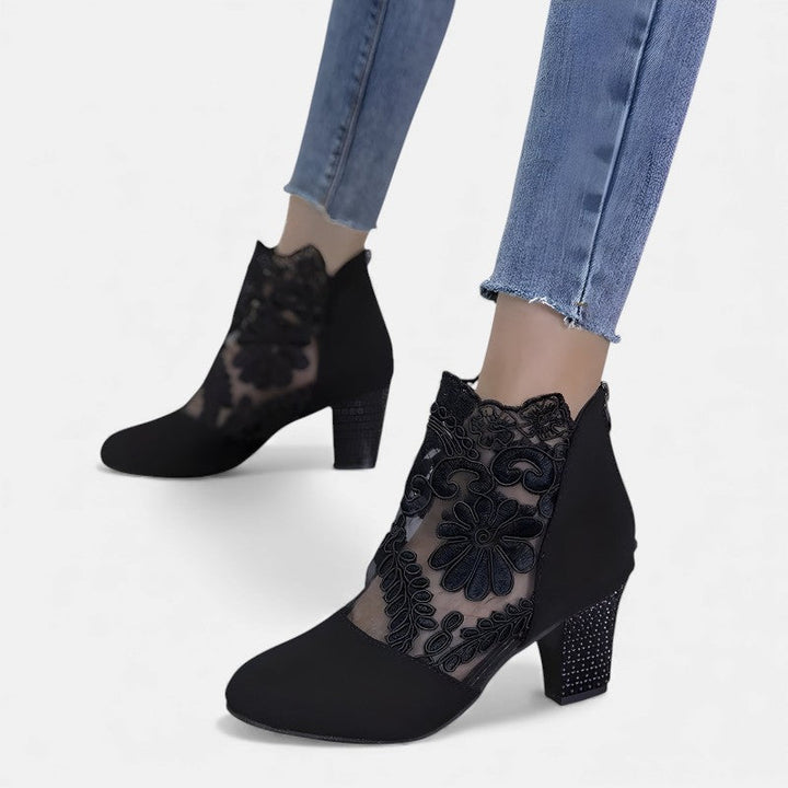 Linnea | Floral Lace Heeled Ankle Boots