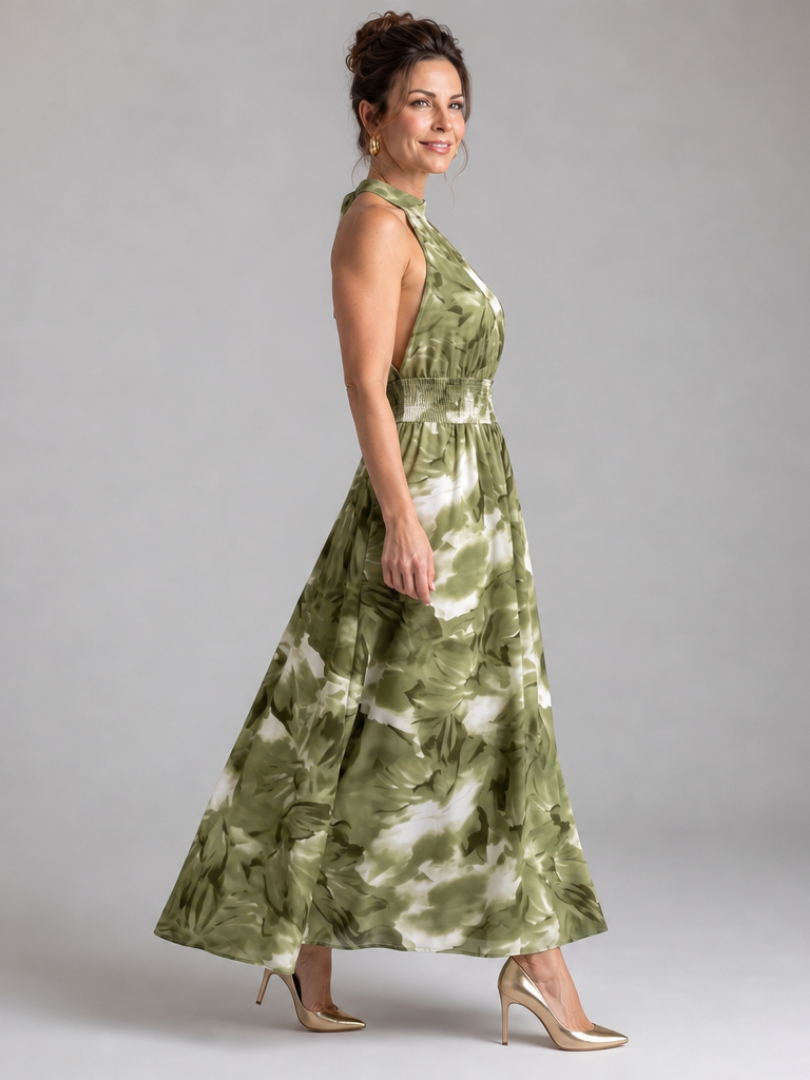 Juliana | Halter-Neck Gathered Waist Midi Dress