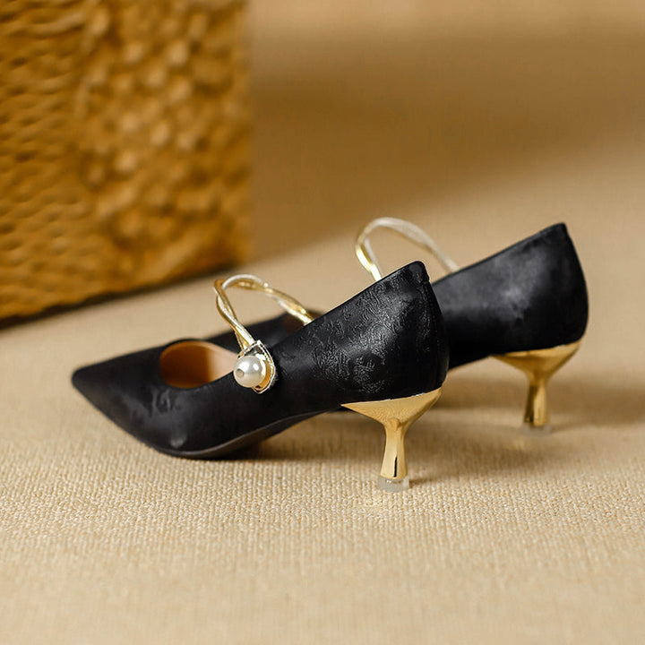 Camila | Pointed Pearl-Strap Heels