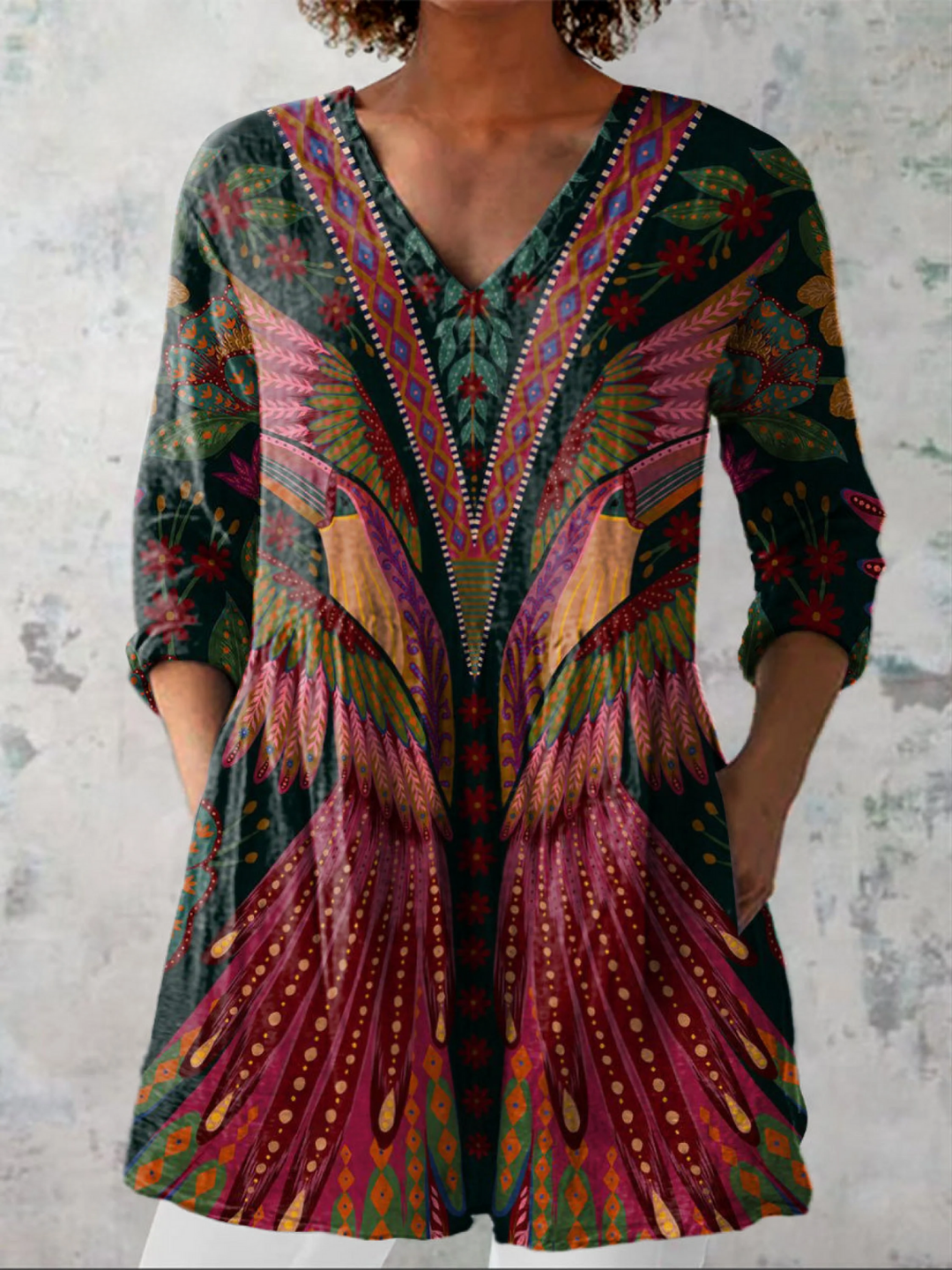 Thea | Bohemian Print V-Neck Tunic Blouse